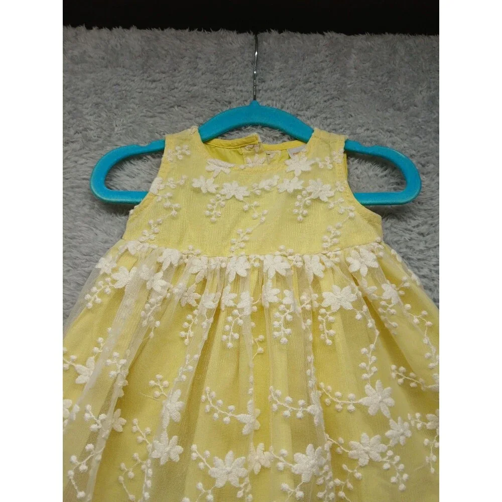 Gymboree Baby Girl Yellow Dress Size 3-6 Months Floral Lace Wedding Easter Event